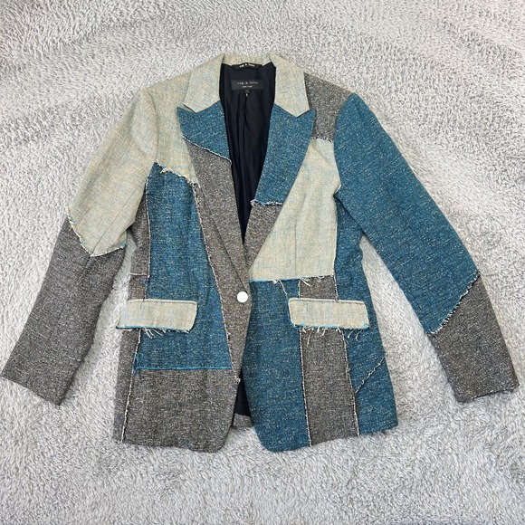 rag & bone Jackets & Blazers - Rag & Bone Patchwork Blazer Womens 8 Multicolor Tweed Lined Tailored Notch Lapel